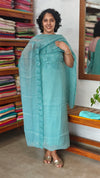 Teal Blue Crushed Organza Cutwork Suit - M177
