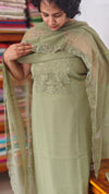 Sage Green Crushed Organza Cutwork Suit - M177