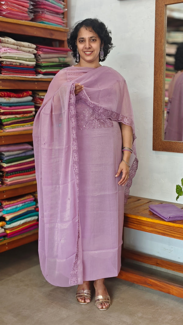 Lavender Crushed Organza Cutwork Suit - M177