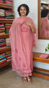 Pink Block Printed Muslin Suit - D4891