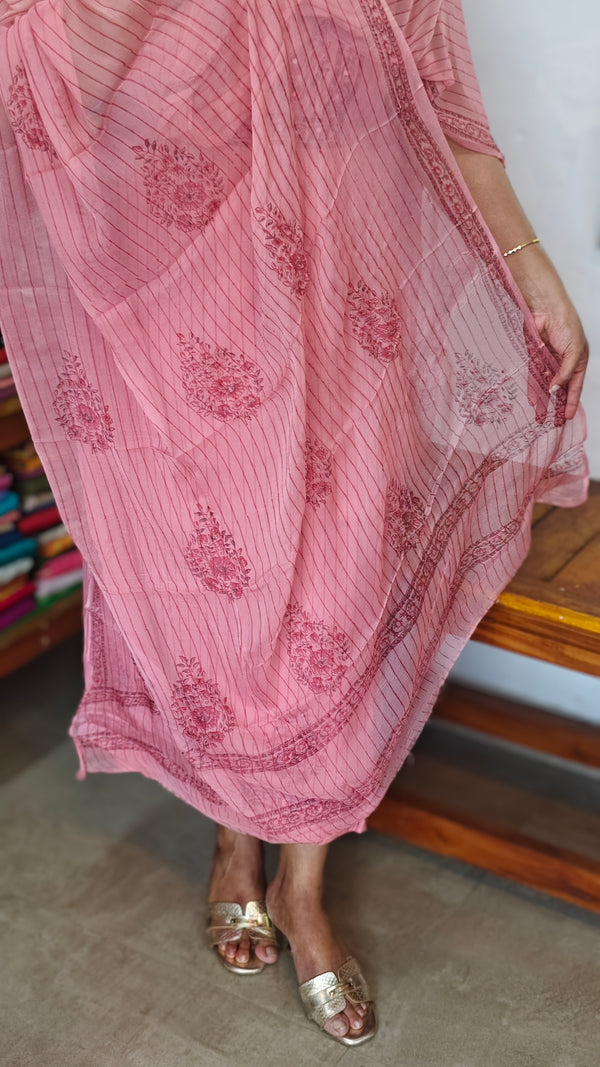 Pink Block Printed Muslin Suit - D4891