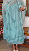 Aqua Blue Block Printed Muslin Suit - D4891