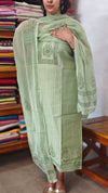 Moss Green Block Printed Muslin Suit - D4891