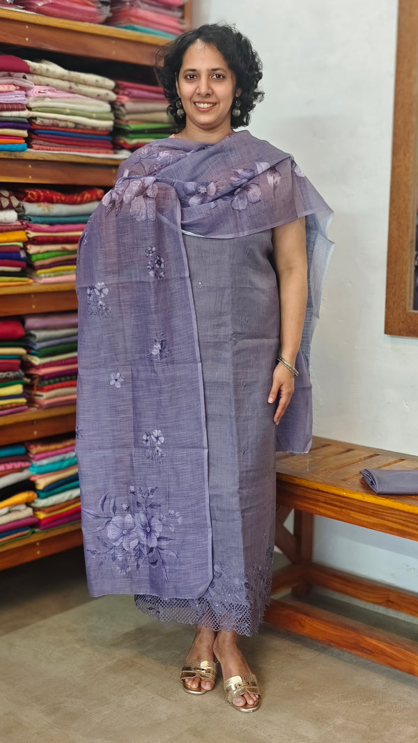 Dusty Lavender Linen Cotton Suit with Cutwork