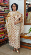 Semi Silk Suit - Beige and Mustard - A - ETV9
