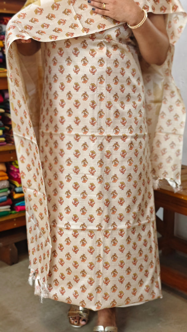 Semi Silk Suit - Beige and Mustard - A - ETV9
