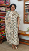 Semi Silk Suit - Beige and Grey - B - ETV9