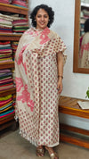 Semi Silk Suit - Beige and Pink - C - ETV9