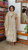 Semi Silk Suit - Beige and Green - E - ETV9
