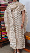 Semi Silk Suit - Beige and Green - E - ETV9