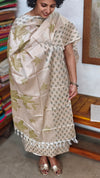 Semi Silk Suit - Beige and Green - E - ETV9