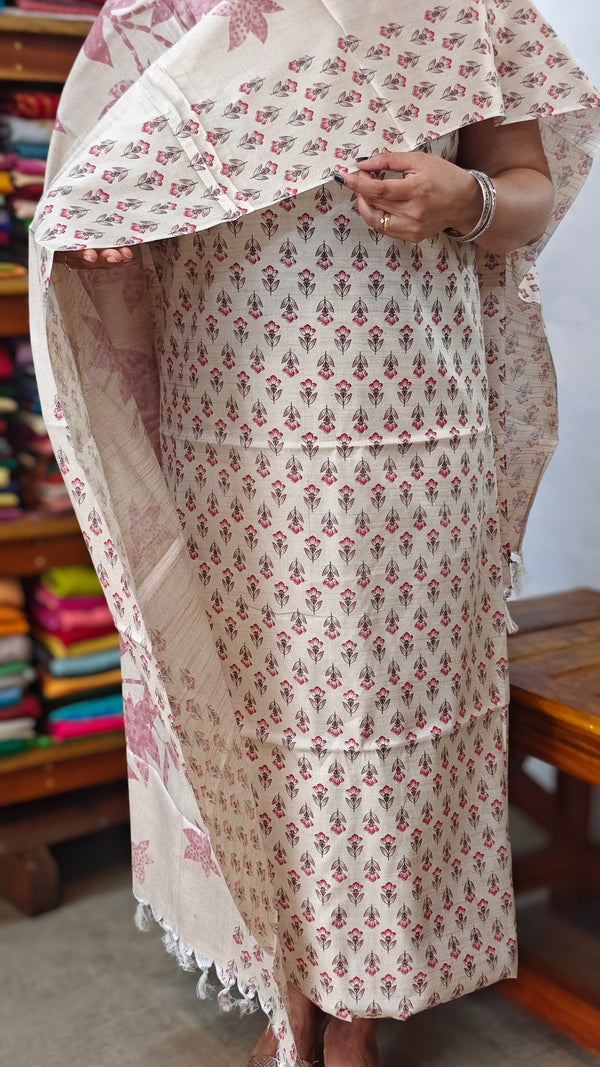 Semi Silk Suit - Beige and Mauve - G - ETV9