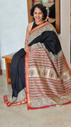 Black and Brick Red Maheshwari Silk Saree - BHC91