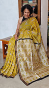 Mustard and Cream Maheshwari Silk Saree - BHC91