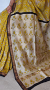 Mustard and Cream Maheshwari Silk Saree - BHC91