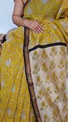 Mustard and Cream Maheshwari Silk Saree - BHC91