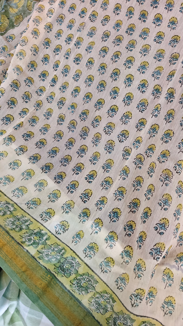 Green and Mustard Maheshwari Silk Saree - BHC91