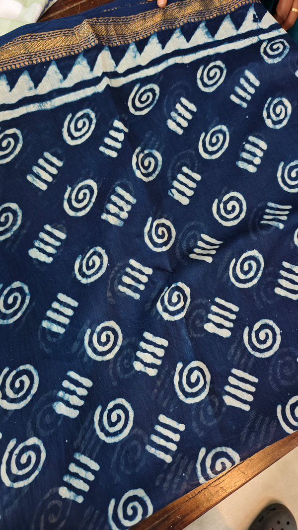 Indigo Maheshwari Silk Saree - BHC91