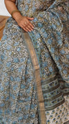 Grey and Blue Maheshwari Silk Saree - BHC91