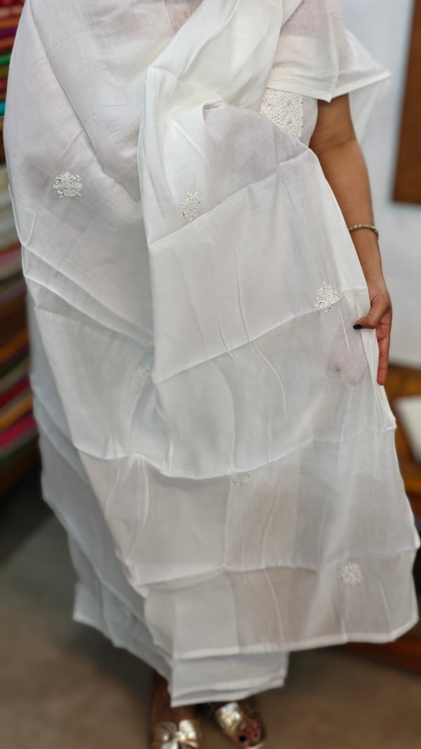 Milky White Muslin Chikankari Suit - SML9