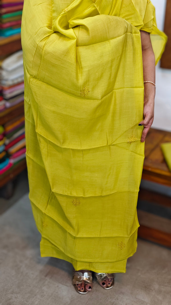 Lemon Yellow Muslin Chikankari Suit - SML9