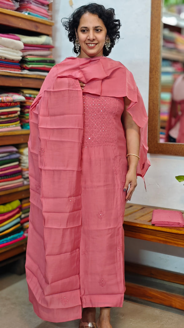 Blush Pink Muslin Chikankari Suit - SML9