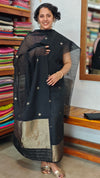 Black Semi Raw Silk Banarasi Suit - 67A1 - A