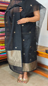 Black Semi Raw Silk Banarasi Suit - 67A1 - A