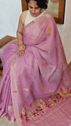 Lavender Tissue Linen Hand Embroidered Saree - JL396