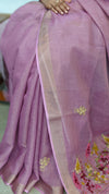 Lavender Tissue Linen Hand Embroidered Saree - JL396