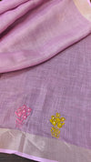 Lavender Tissue Linen Hand Embroidered Saree - JL396