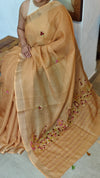 Mustard Tissue Linen Hand Embroidered Saree - JL396