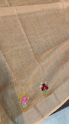 Mustard Tissue Linen Hand Embroidered Saree - JL396