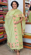 Lime Green Linen Chanderi Jamdani Suit - DL73