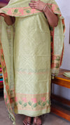 Lime Green Linen Chanderi Jamdani Suit - DL73
