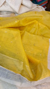 Cream and yellow Linen Chanderi Saree with Jamdani weaving - 1239