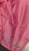 Blush Pink and Mauve Tussar Silk Saree with Cutwork Embroidered Borders - AC65