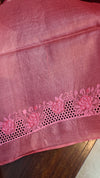Blush Pink and Rose Tussar Silk Saree with Cutwork Embroidered Borders - AC65