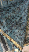 Teal and Green Block Printed Kota Doria Saree - SQ39