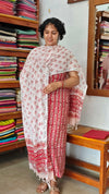 Dark Red and White Block Printed Linen Cotton Suit - FD31