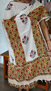 Mustard and White Block Printed Linen Cotton Suit - FD31