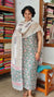Teal and White Block Printed Linen Cotton Suit - FD31