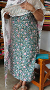 Teal and White Block Printed Linen Cotton Suit - FD31