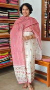 Cream and Pink Linen Cotton Suit with Hand Embroidery - BSR4