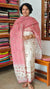 Cream and Pink Linen Cotton Suit with Hand Embroidery - BSR4