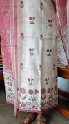Cream and Pink Linen Cotton Suit with Hand Embroidery - BSR4