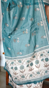 Cream and Teal Linen Cotton Suit with Hand Embroidery - BSR4