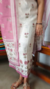 Cream and Lilac Linen Cotton Suit with Hand Embroidery - BSR4