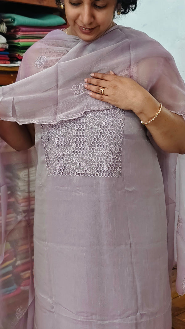 Dusty Lavender Shimmer Organza Cutwork Suit - L38M