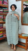 Teal Shimmer Organza Cutwork Suit - L38M